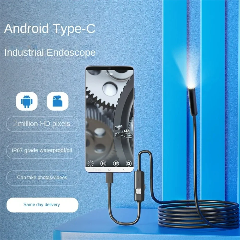

Type C Endoscope 7.0MM Borescope Camera IP67 Waterproof 6 LED Light for iPhone Android Car Engine Inspection USB Flexible Camera