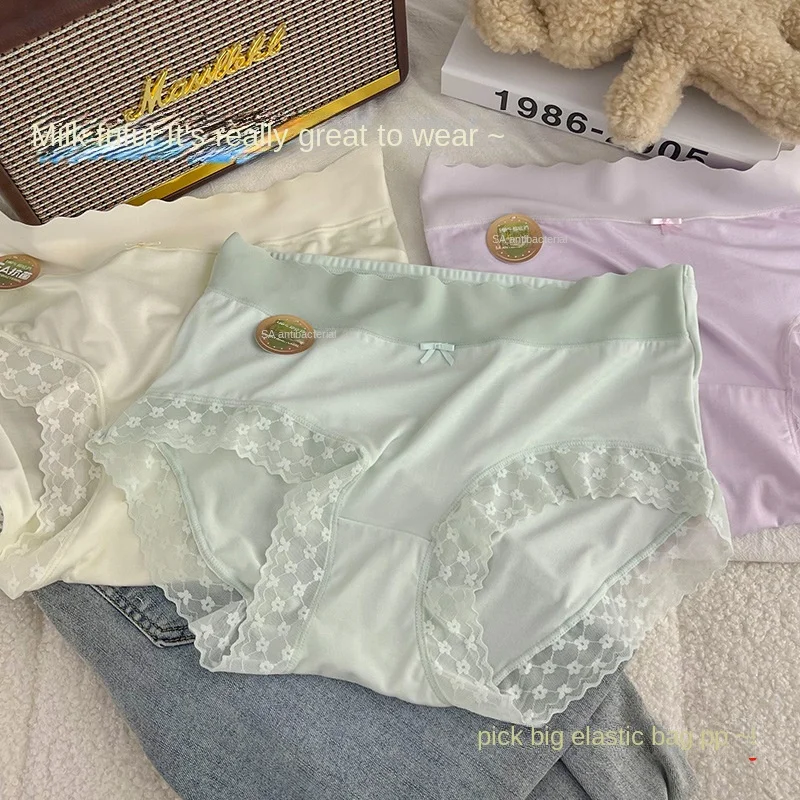 3 pçs/lote cuecas de renda doce feminina modal seda gelo confortável briefs senhora meados de cintura calcinha elástica