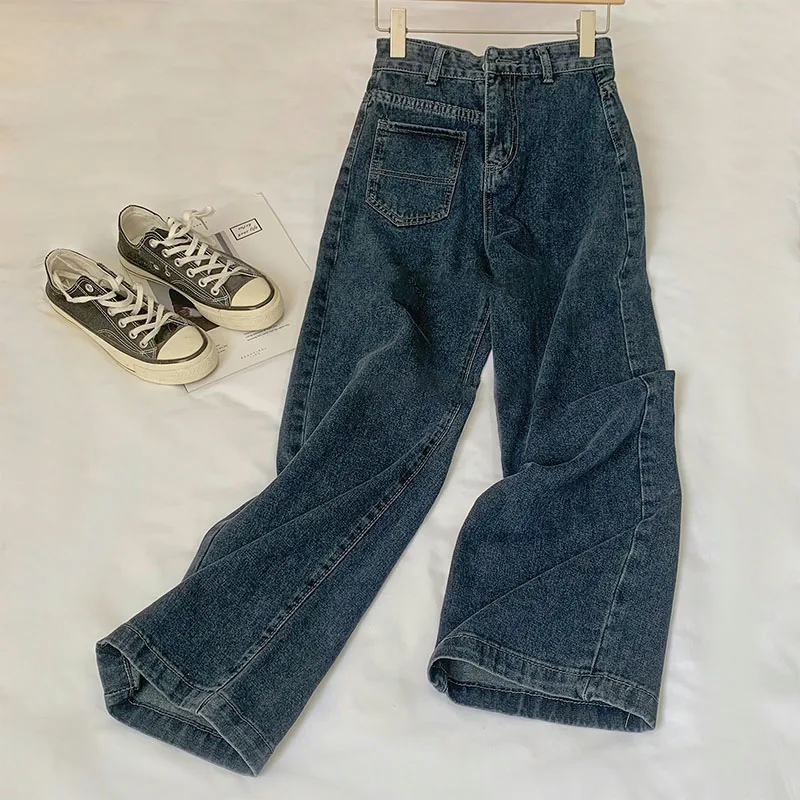 

Vintage Blue Denim Pants Women's New Loose High Waist Wide Leg Jeans Korean Style Casual Straight Trousers