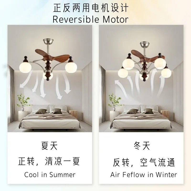 High end ceiling fan light for living room with 5 heads of antique style variable frequency high wind