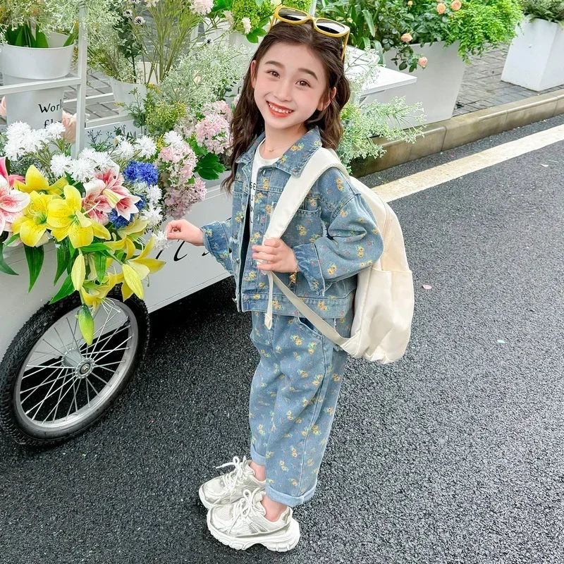 Baby Girl Clothes Suit Girls Spring and Autumn Denim Set 2024 Children Western Style Denim Two-piece Treasure Autumn Dresses