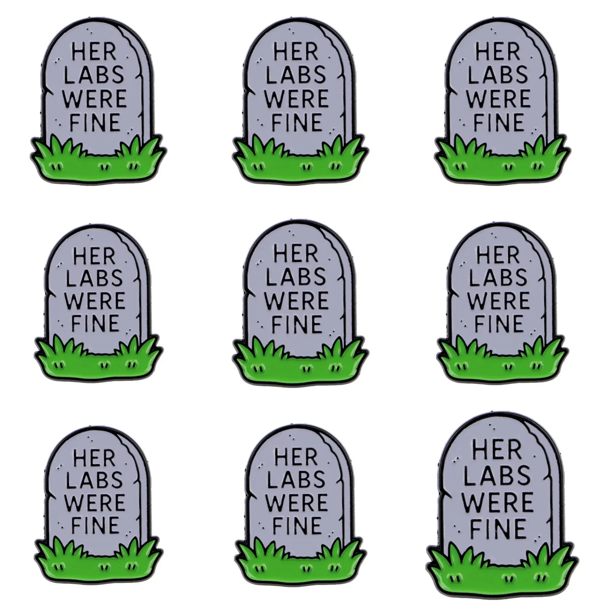 9pcs Tombstone Enamel Pin Her Labs Were Fine Funny Quotes Lapel Brooch Humor Grave Badge for Backpack Clothing Decor Gift