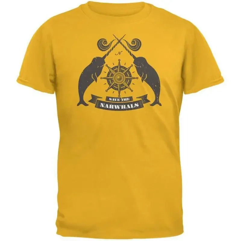 Save The Narwhals Gold Adult T Shirt