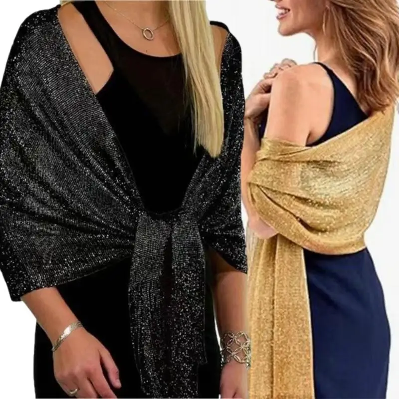 A52E Women Evening Dress Stole Shining Silver Shawl Wrap Perfect For Bride Wedding Party Shoulder Wrap All Matching Accessory