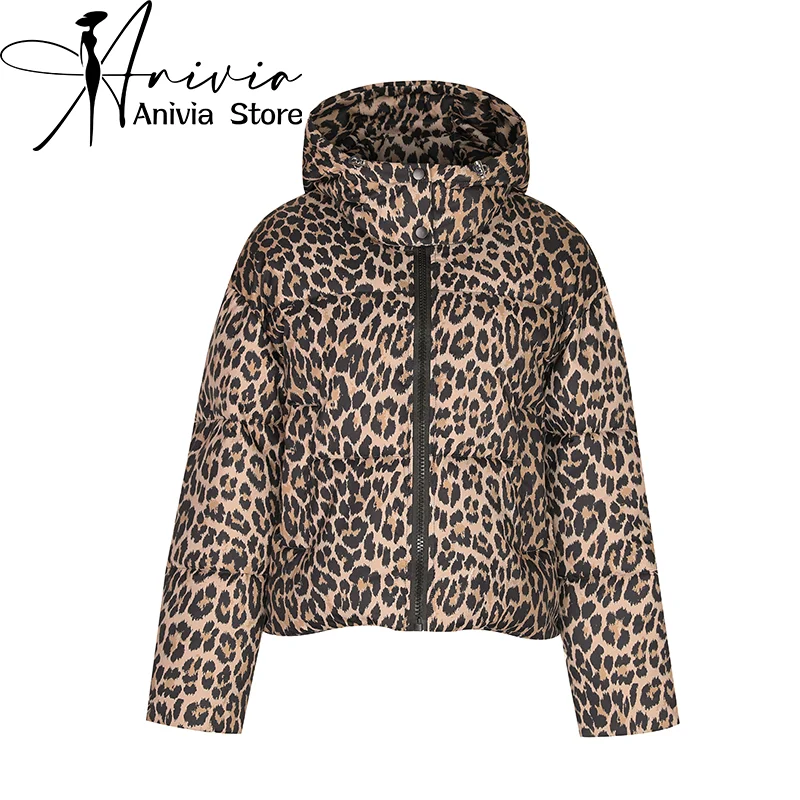 Women's Winter Leopard High Collar Hooded Long Sleeve Cotton Jacket High Street Harajuku Retro Warm Winter Jacket Clothing 2024