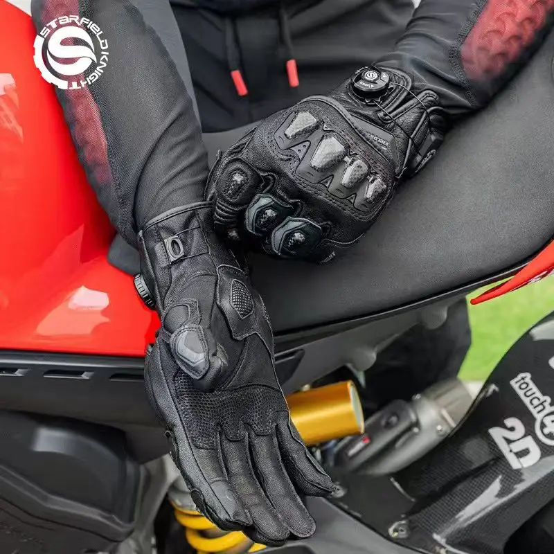 Star Field Knight Motorcycle Gloves Carbon Fiber Riding Protection Equipment Summer Breathable Real Goat Leather Knob Adjustment
