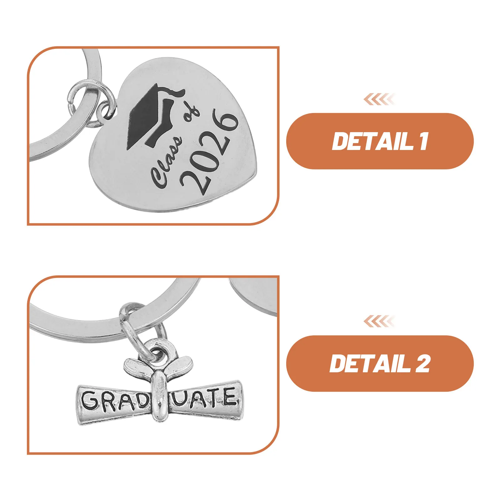 Stainless Steel Graduation Keychain Class of 2026 Inspirational Pendant Heart Key Ring Graduation Keepsake for Senior Present
