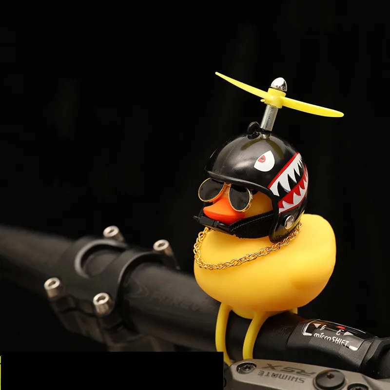 Bicycle Squeaky Duck Bike Horn with Shark Animal Helmet and Propeller Squeaky Bicycle Rubber Ducks Bike Car Dashboard Decoration