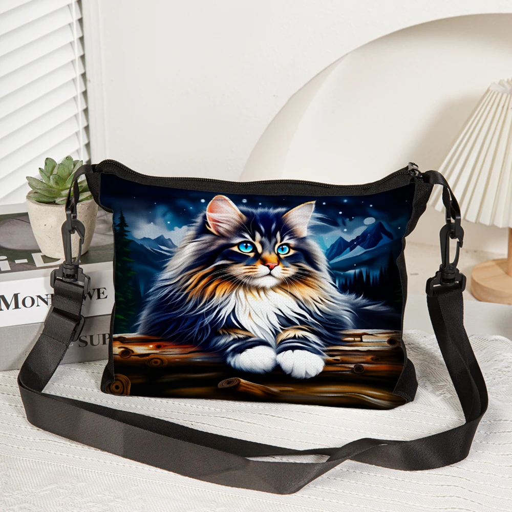 1pc Cat Print Crossbody Bag Black Night Sky Mountain Scene Shoulder Bags For Women Men Outdoor Travel Daily Use Fashion Pouch