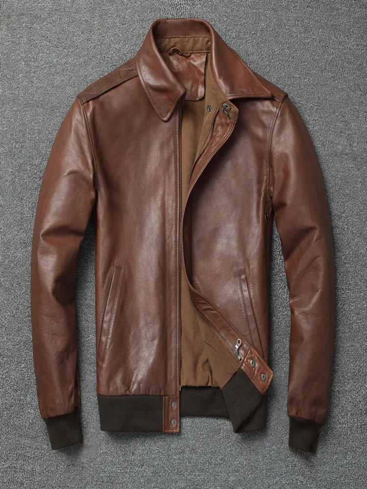 

YR!Free shipping.Air Force.classic A2 genuine leather jacket.quality Brown cowhide coat.vintage clothing.plus size