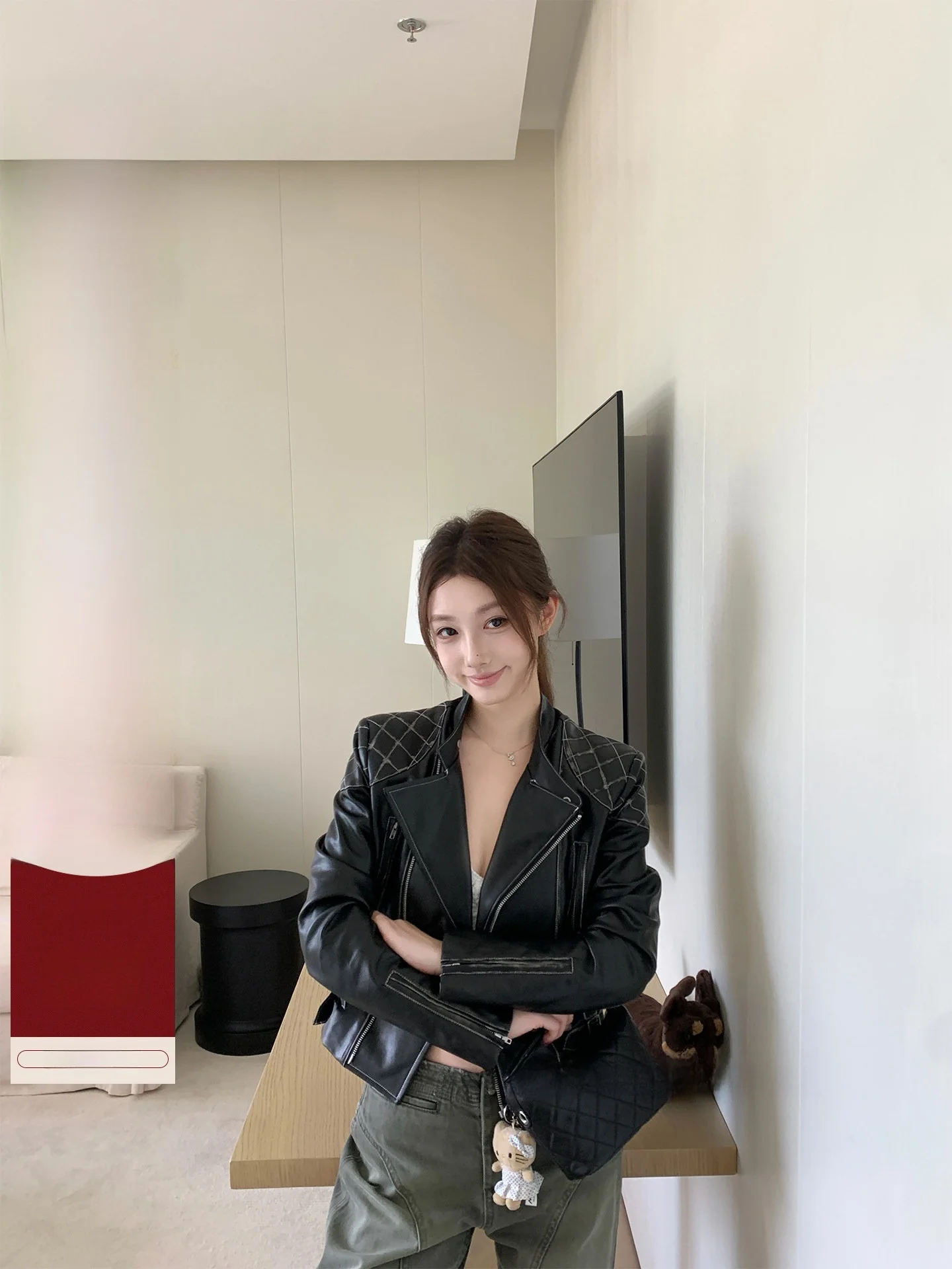 Damska kurtka skórzana Slim Fit z metalowym zamkiem błyskawicznym, wiosenna, luźna, z poliestru i PU, krótka.