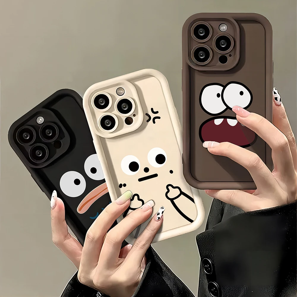 

Cartoon Three Teeth Expression Phone Case for IPhone 15 14 13 12 11 Pro Max Mini XR XS X 7 8 Plus Soft TPU Cover With Hand Strap