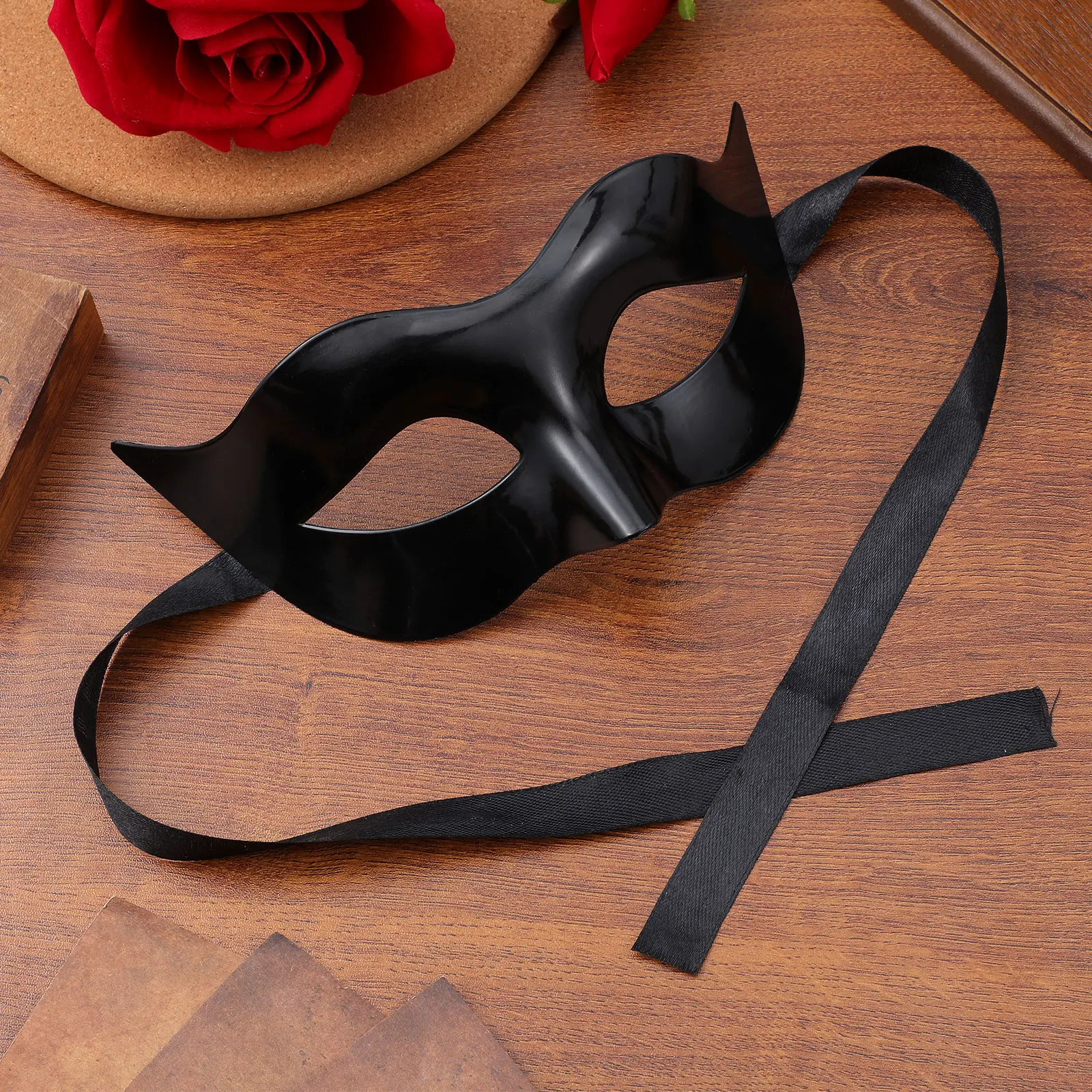 

Black Masquerade Costume Eye Mask with Soft Fabric Ribbon Radian Nose Design Comfortable Breathable for Halloween Party