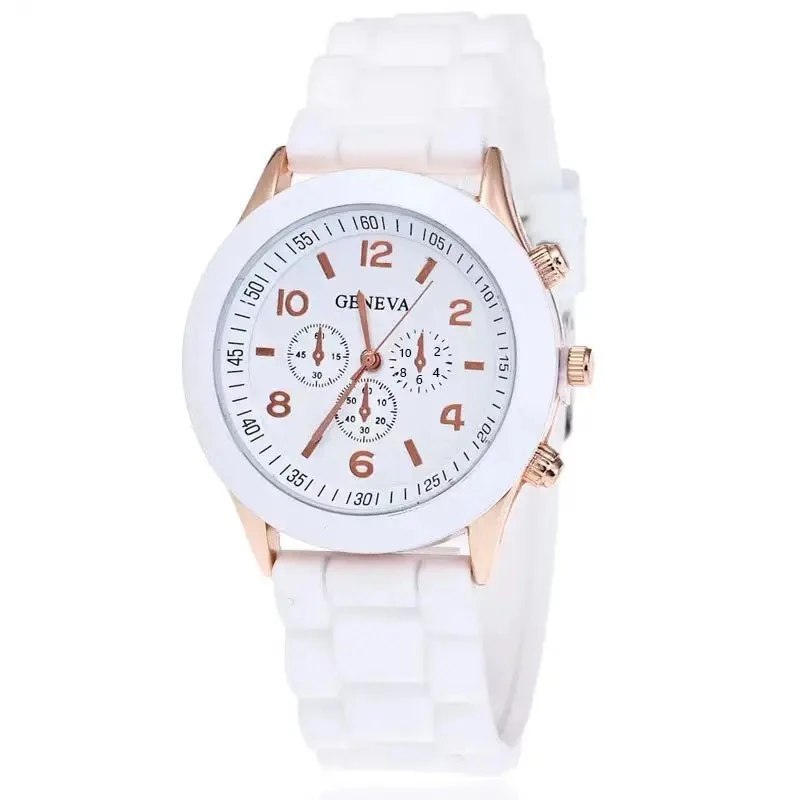 White Elegant Round Quartz Watches Simple Casual Women Silicone Strap Wrist Watches