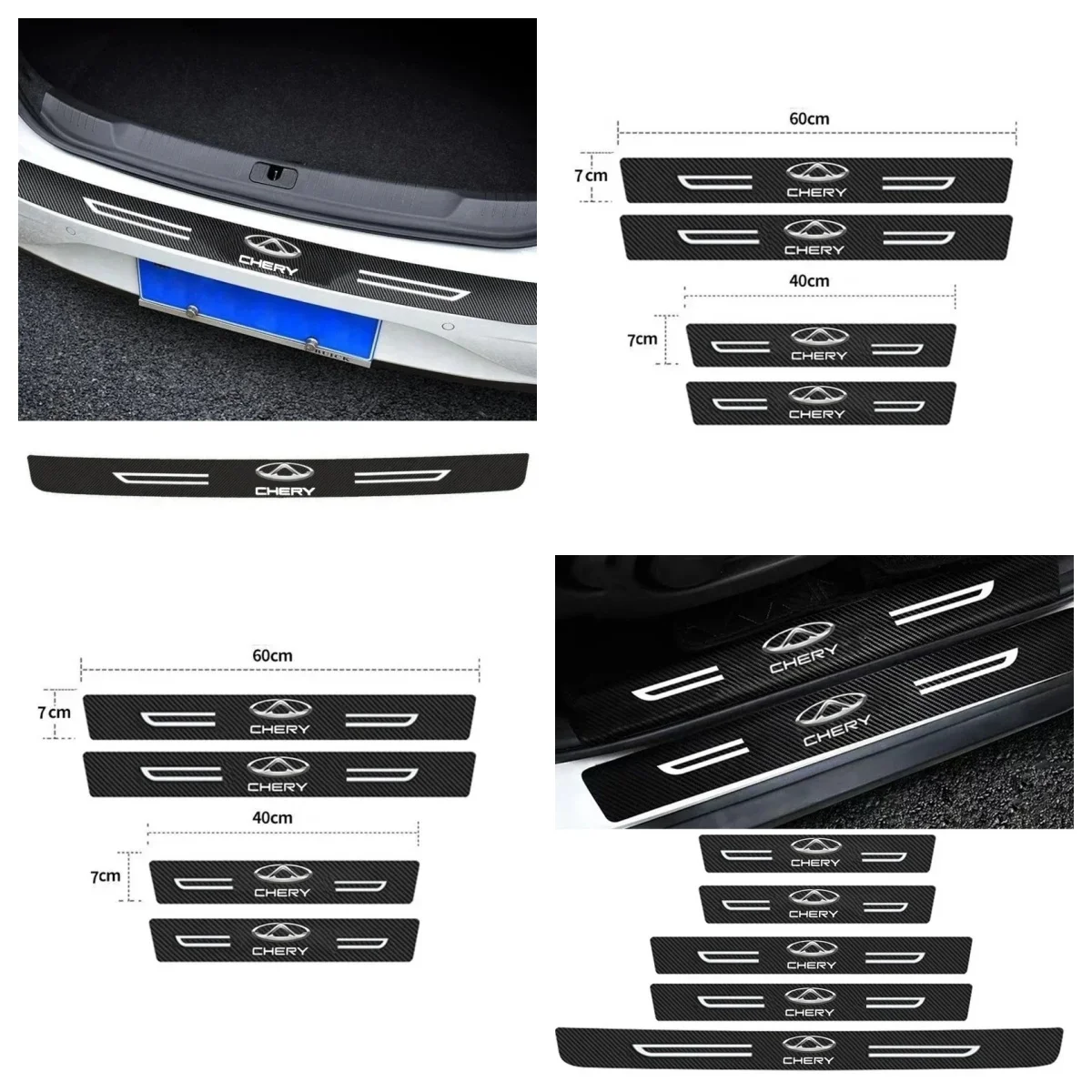 Car Carbon Fiber Door Sill & Rear Bumper Scratch‑Proof Protection Sticker for Chery Tiggo 7 8 9 Omoda C5 Jaecoo J7 J8 Decor Acce