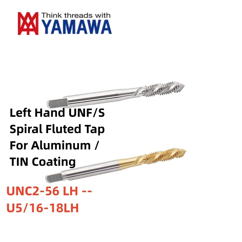 

1PCS YAMAWA American Left hand Spiral Fluted Tap For aluminum/With Tin Coating Machine UNC F2-56 4-40 1/4 5/16 Screw Thread Tap