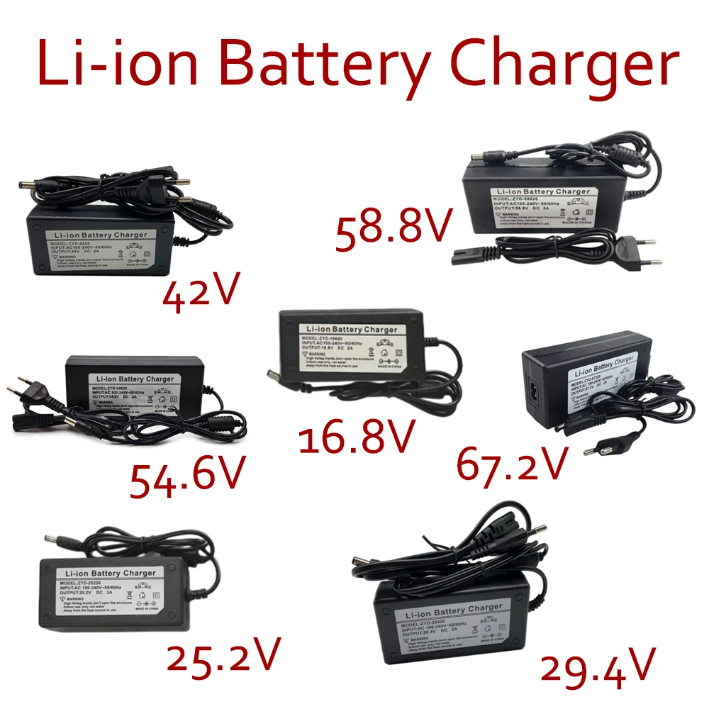 

Li-ion Battery Output 67.2V/58.8V/54.6V/42V/29.4V/25.2V/16.8V 2A Charger Lnput 100-240 VAC Li-poly