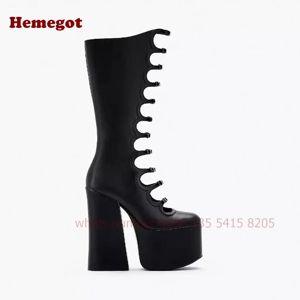 Platform Cut-Out Buckle Sandals Round Toe Side Zipper Lolita Women\'s Sandals Chunky Heels Black Solid Cute Runway Shoes Sexy