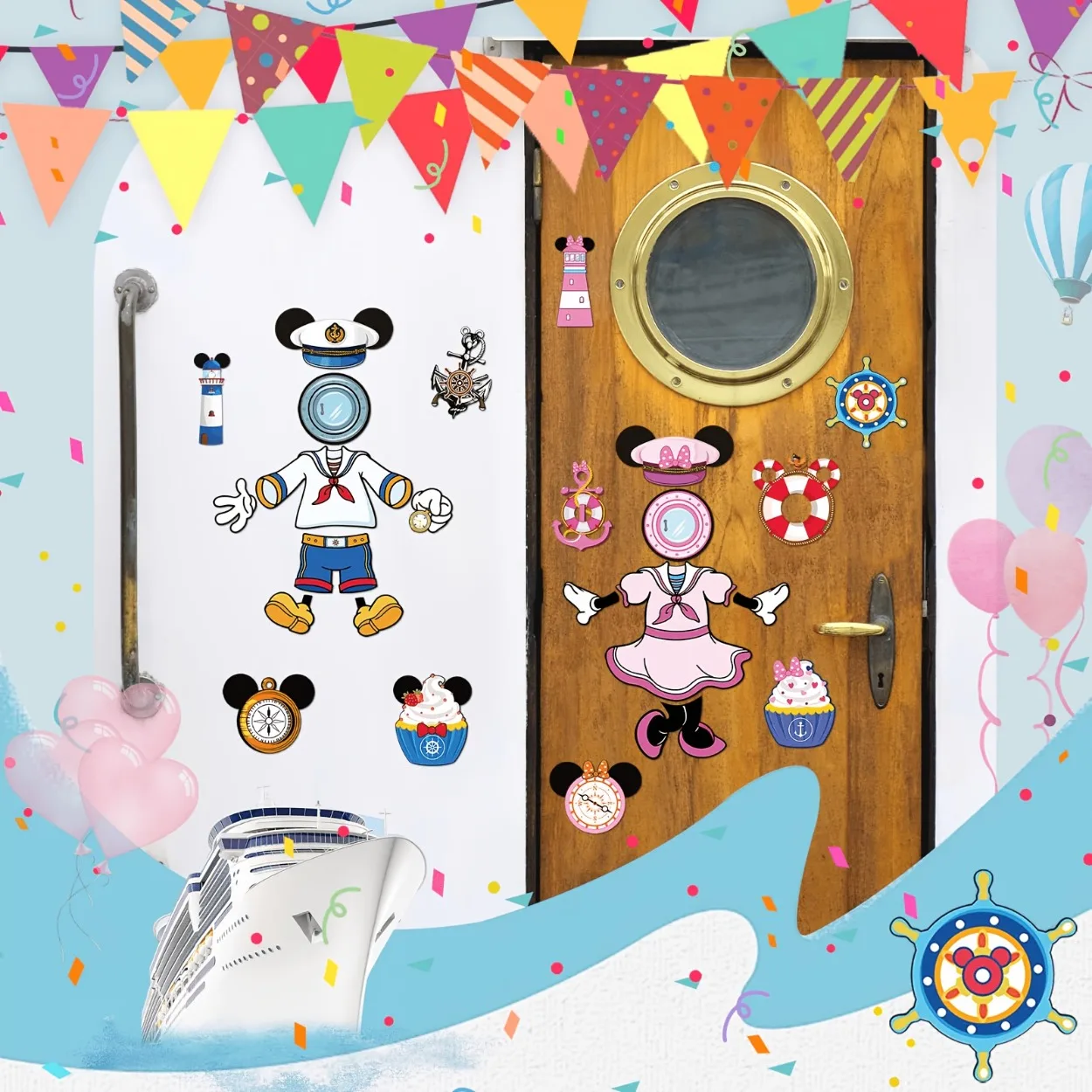 24 Stück Maus-Kapitän Nautische Magnete, Niedliche Blaue & Rosa, Kreuzfahrtschiff-Kabinendekoration, für Karnevalspartys, Kühlschränke und Autos – Detail 6