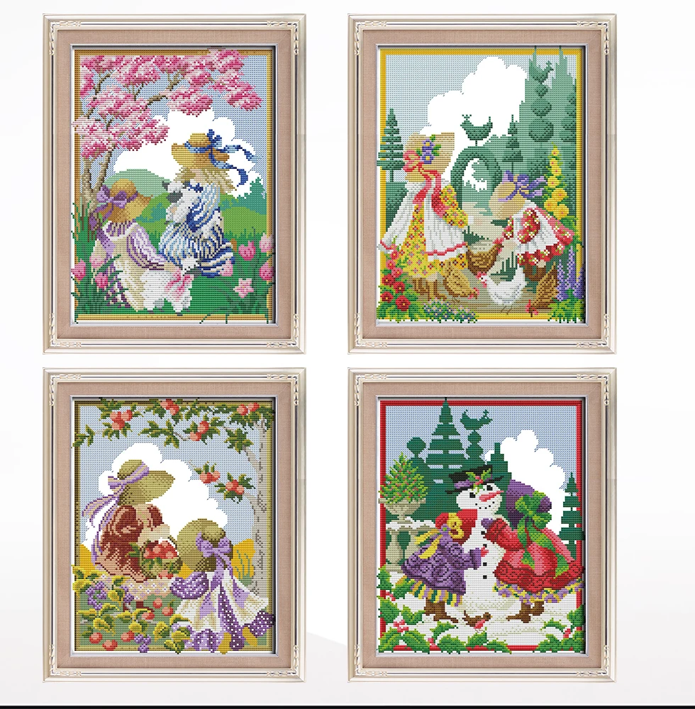 

Four Seasons girl cross-stitch living room bedroom hanging painting, 11CT/14CT manual embroidery