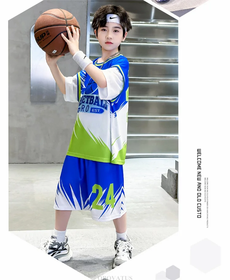 Schüler-Sportbekleidungsset für den Sommer Kinder-Sporttrikot Jungen-Team-Basketballanzüge Kinderkleidungsset Uniform 2-teiliger Trainingsanzug – Detail 4