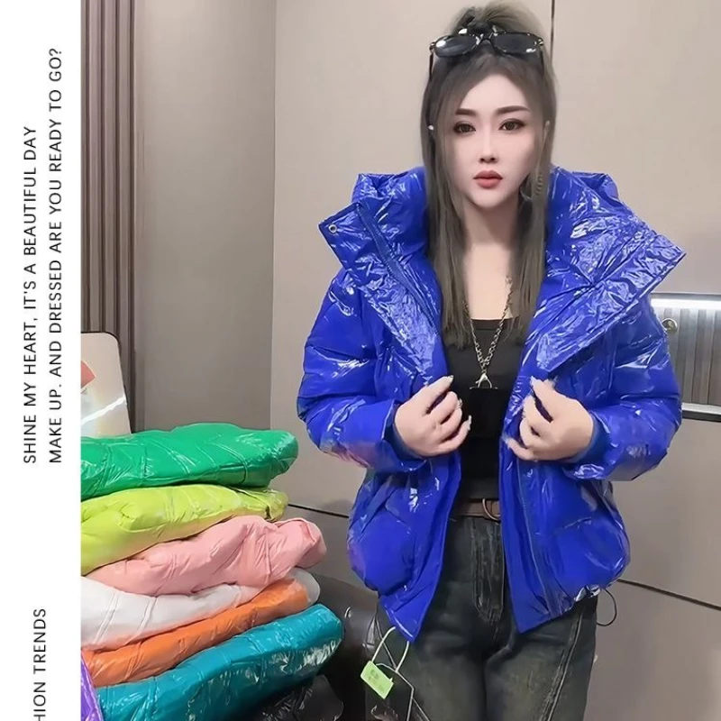 

New Down Cotton-padded Parkas Women No-wash Hooded Outcoat Solid Color Double Pockets Loose Internet-famous Cotton-padded Jacket