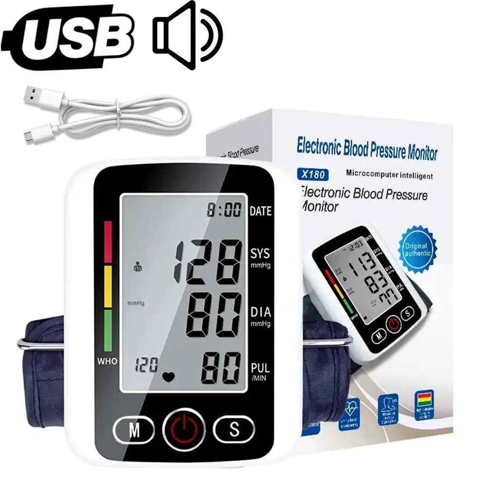 Medidor de pressão arterial do braço superior tonômetro automático bp manguito máquina esfigmomanômetro médico casa tensiômetro digital bp monitor