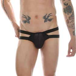 Ropa interior de CLEVER-MENMODE para hombre, suspensorio Sexy, Tanga Bondage, parte trasera en T, bolsa de malla para pene, lencería hueca, calzoncillos elásticos