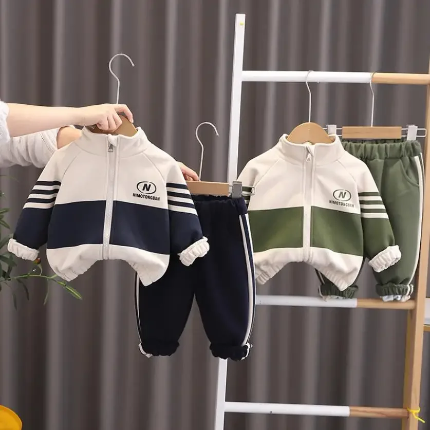 Jongens Designer Sweatshirt Sets Koreaanse Stijl Monogram Opstaande Kraag Casual Hoodies + Broek Peuter Outfits Kinderen Kinderkleding