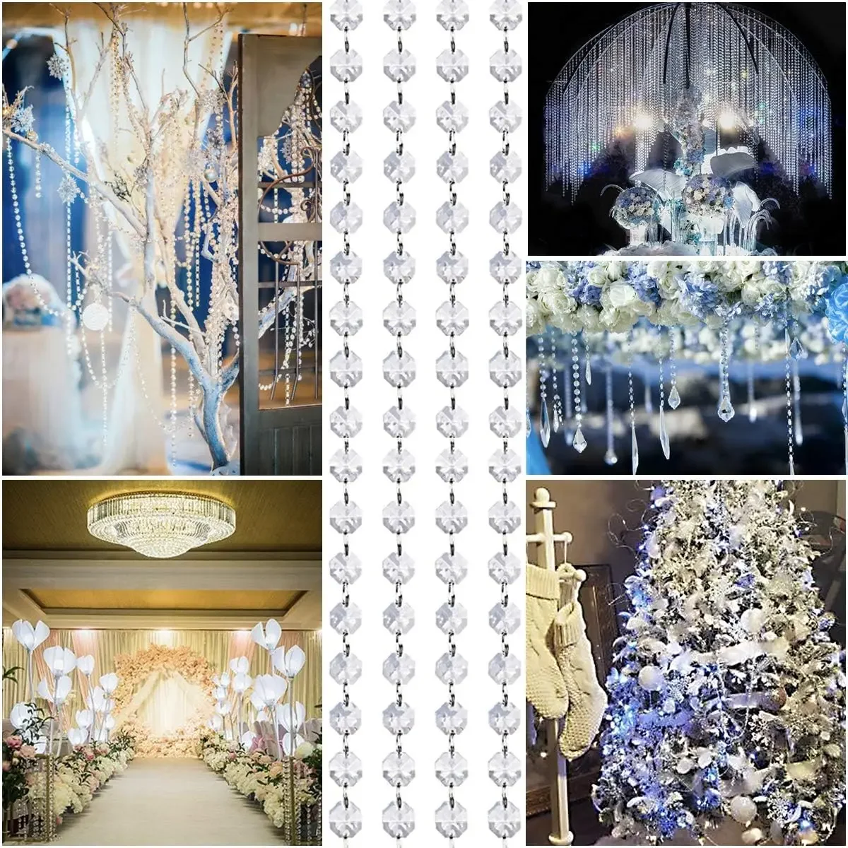5/15/25/35 Meter Acryl Kristall Girlande Stränge Hängen Kronleuchter Perle Kette Diamant String Hochzeit Party weihnachten Dekor – Detail 5
