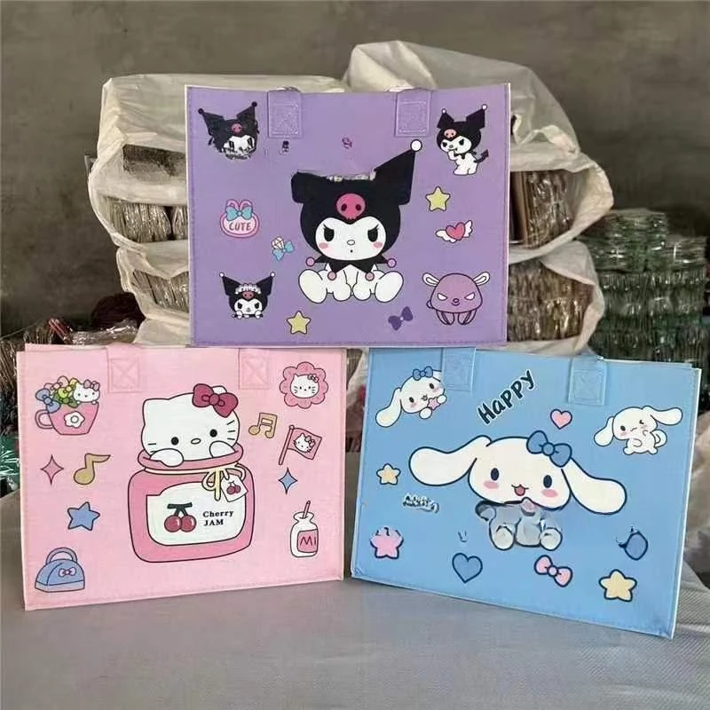 Sanurgente-Sac à Main en Feutre Hello Kitty pour Fille, Cartable de Dessin Animé Mignon pour Étudiantes, Grande Capacité, Sac à Provisions à la Mode, Cadeaux de Vacances