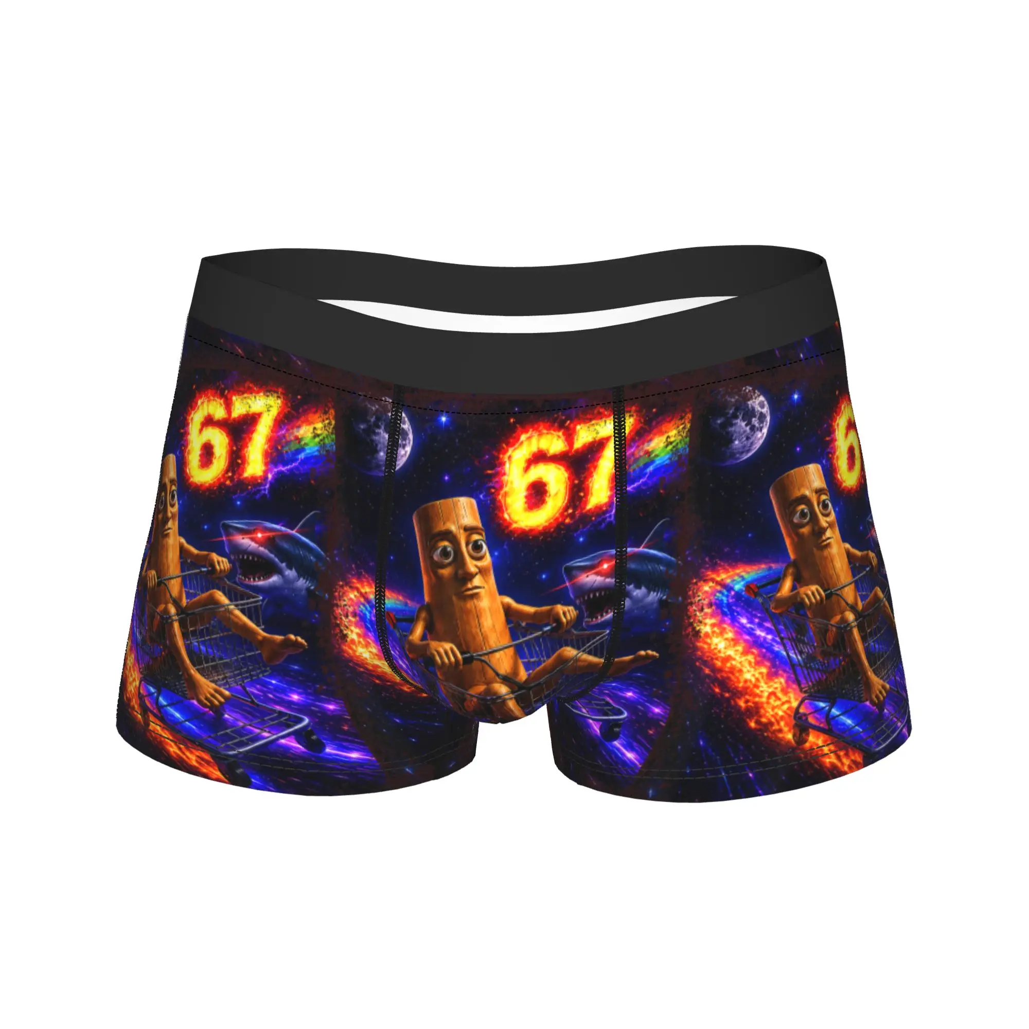 Tung Tung Sahur 67 Space Cart Tralalero Brainrot Meme Underwear  Printing Boxer Shorts Male Panties Breathable Shorts Briefs