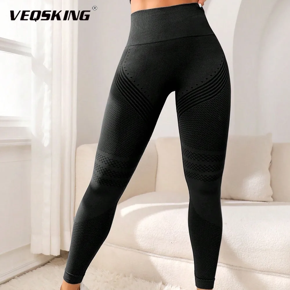 VEQSKING Pantaloni da yoga da donna a vita alta e sollevamento dell'anca, esercizi attillati e dimagranti, asciugatura rapida, pantaloni attillati fitness elastici