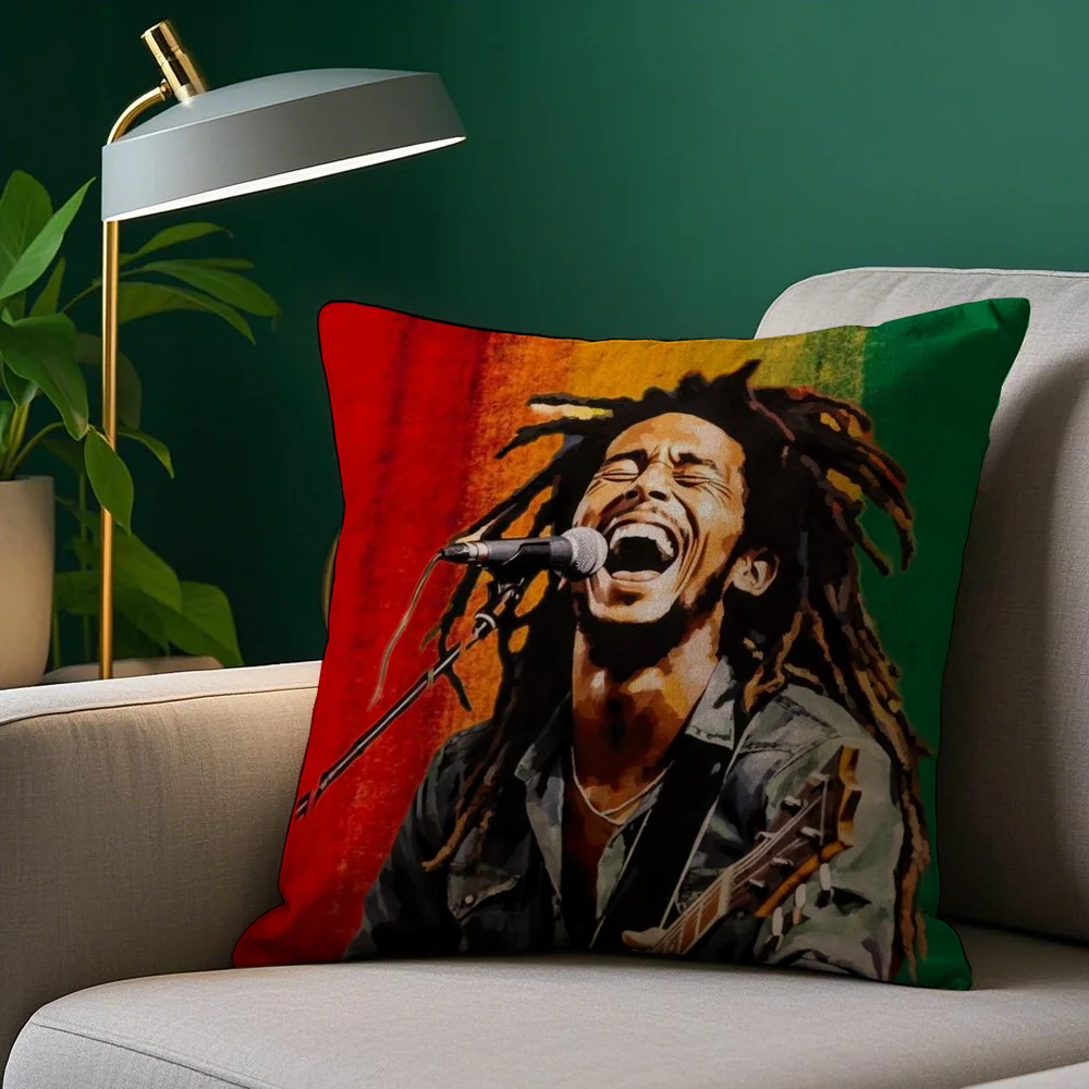 Reggae Rock Bob Marley Pillow Case Plush Fabric Soft Pillowcase Double Sided Print Sofa Cushion Cover Throw
