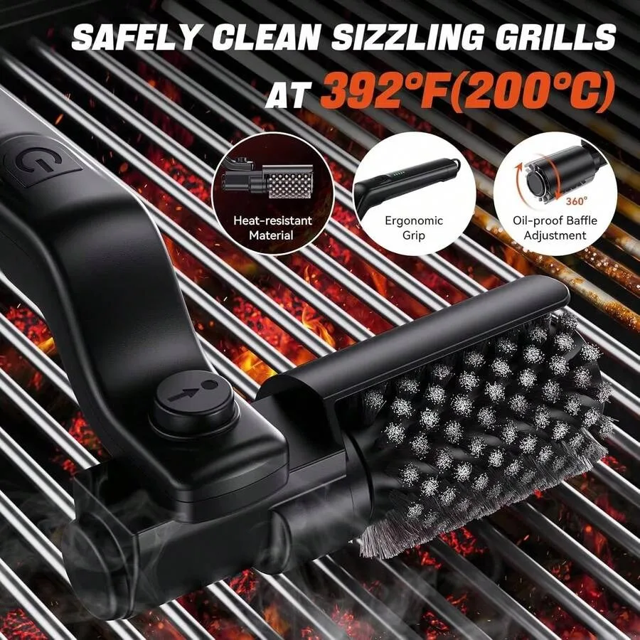 

Electric BBQ Grill Brush With 304 Stainless Steel Rotary Head Anti-Shedding Design, No Loose Bristles, Automatic Rotation For E