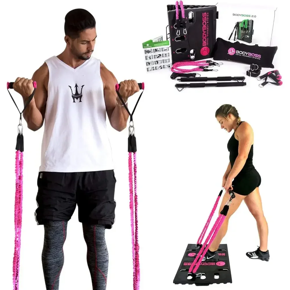 Portable Home Gym Workout Package with Collapsible ResiBar and Additional Bands - Pink
