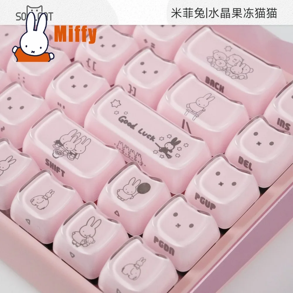 Kawaii Miffy Keycaps Cute Rabbit Mechanical Keyboard Caps Crystal Jelly Cat Ear Side Printed Desktop PC Gaming Decor Gift view 4