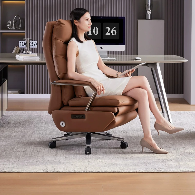 Motorized Genuine Leather Executive Office Seating Full Recline Comfort Work Furnish Ergonomic All-Day Rest Furnishing