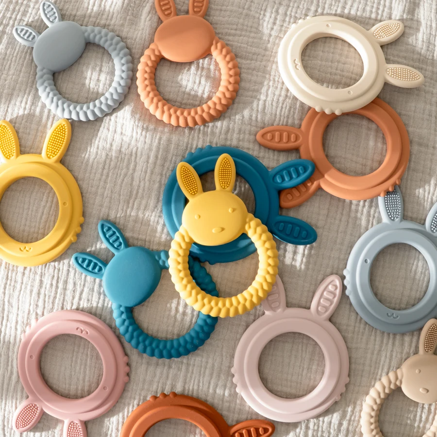 1Pc Baby Silicone Teether Toys Cartoon Rabbit Shape Teether Rodent Gum Pain Relief Teething Toy Kids Sensory Baby Toy