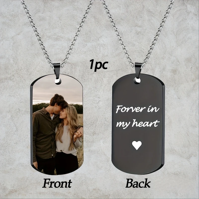 Custom Personalized Picture Pendant Necklace, Custom Photo Dog Tag Necklace, Engraved Text Keychain Necklac view 4