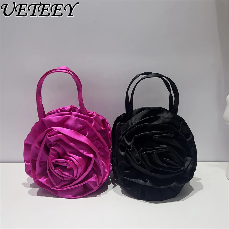 

Designer Sweet Flower Bag High-end Satin Material Dinner Handbag Celebrity Versatile and Cute Shopping Bag Girl Bags Purse