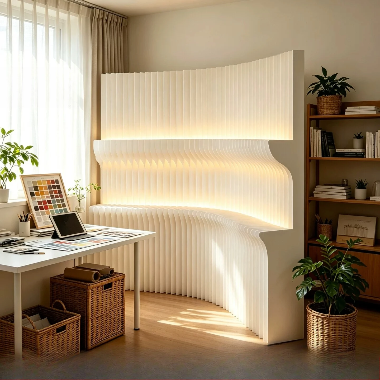 Folding office partition paper screen bookcase false wall shelf background booth