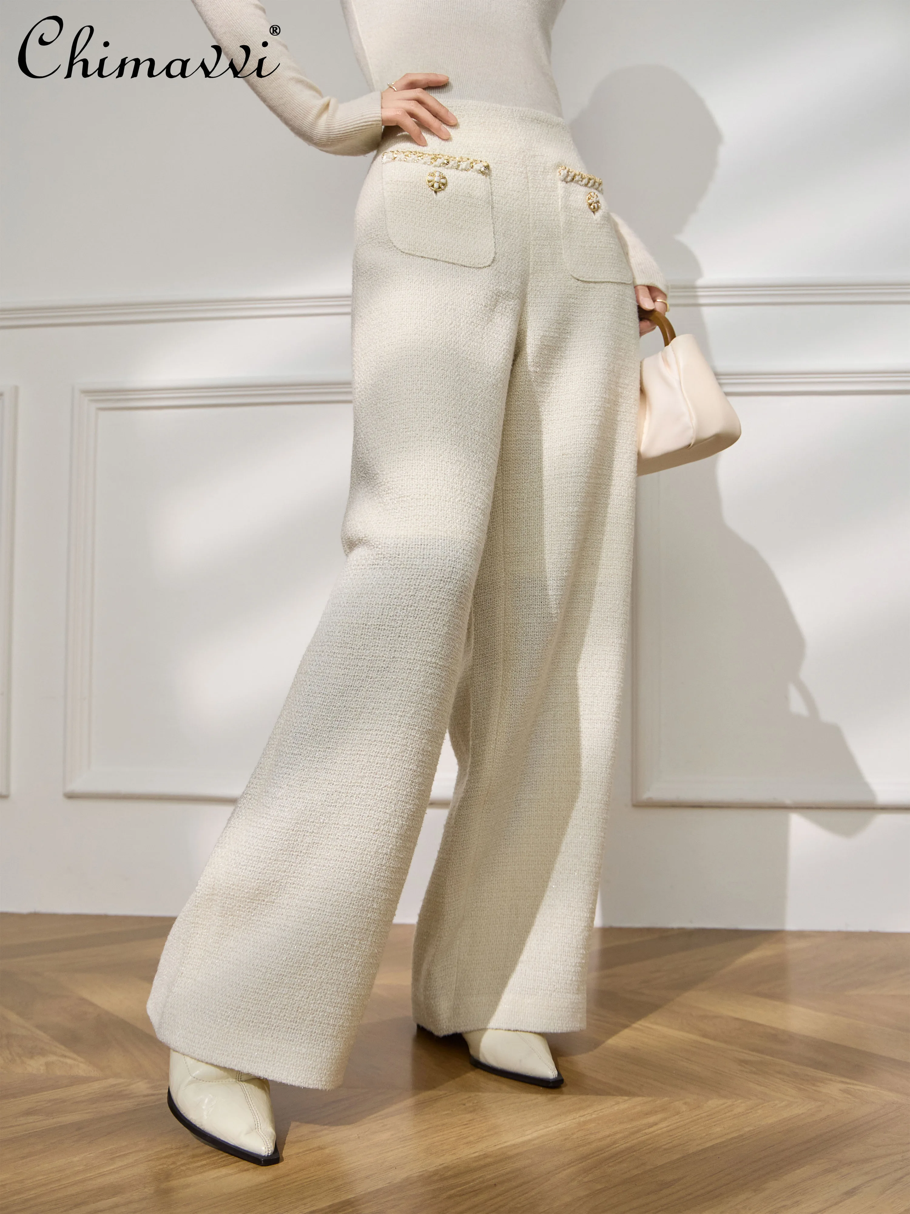 Heavy Industry Commuter Eleganckie Białe Spodnie Damskie 2025 Wiosna i Jesień Nowe Francuskie Luksusowe Proste Spodnie Damskie