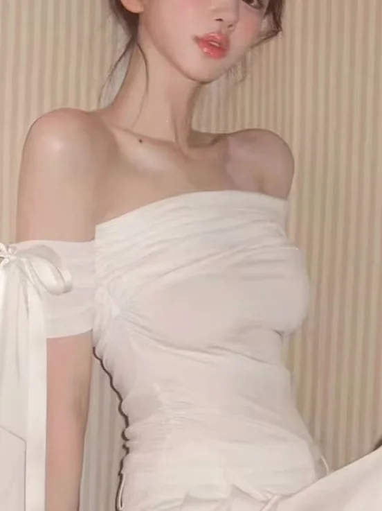 

Theis Женская футболка с открытыми плечами и рюшами Sve Bandage Top Асимметричная облегающая женская футболка ort Sve Весна 2025 Fashion Trend