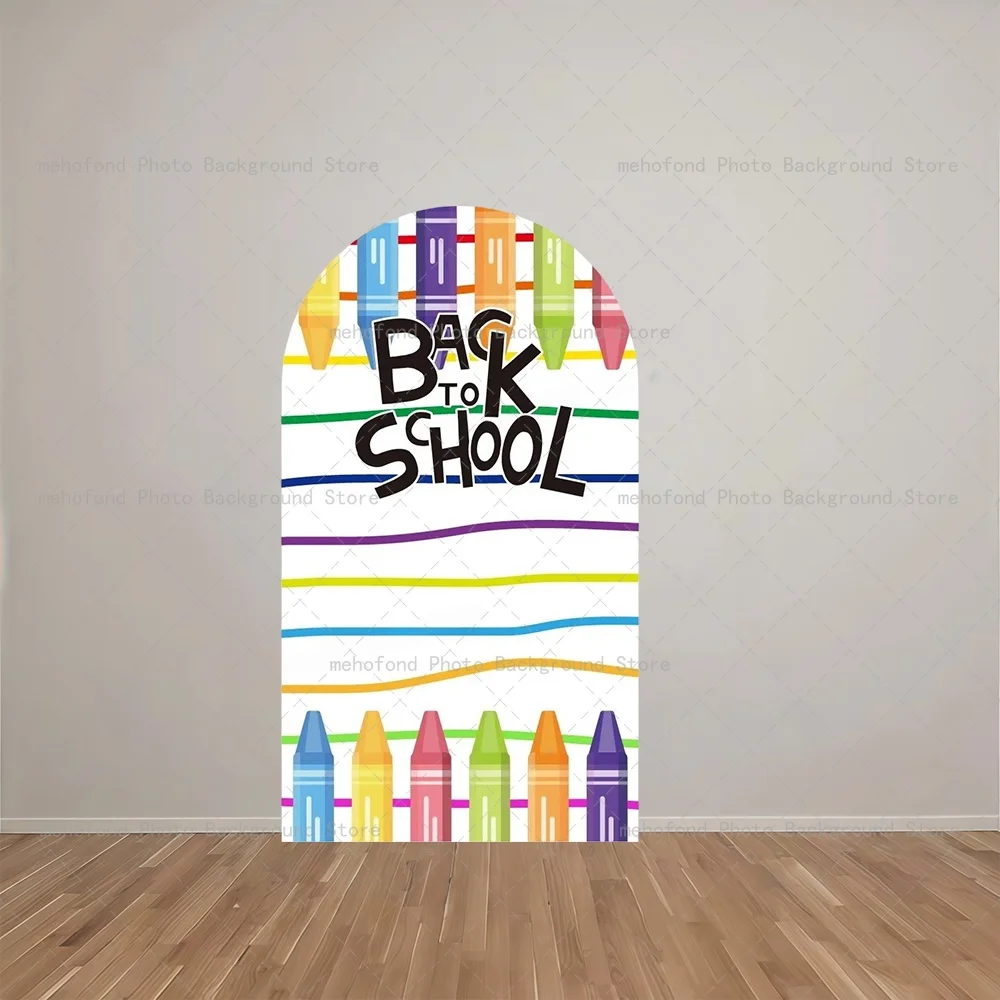 Mehofond Arch Backdrop Cute Vitality Back To School Colorful Crayon Hand Drawn Graffiti Opening Ceremony Decor Studio Background