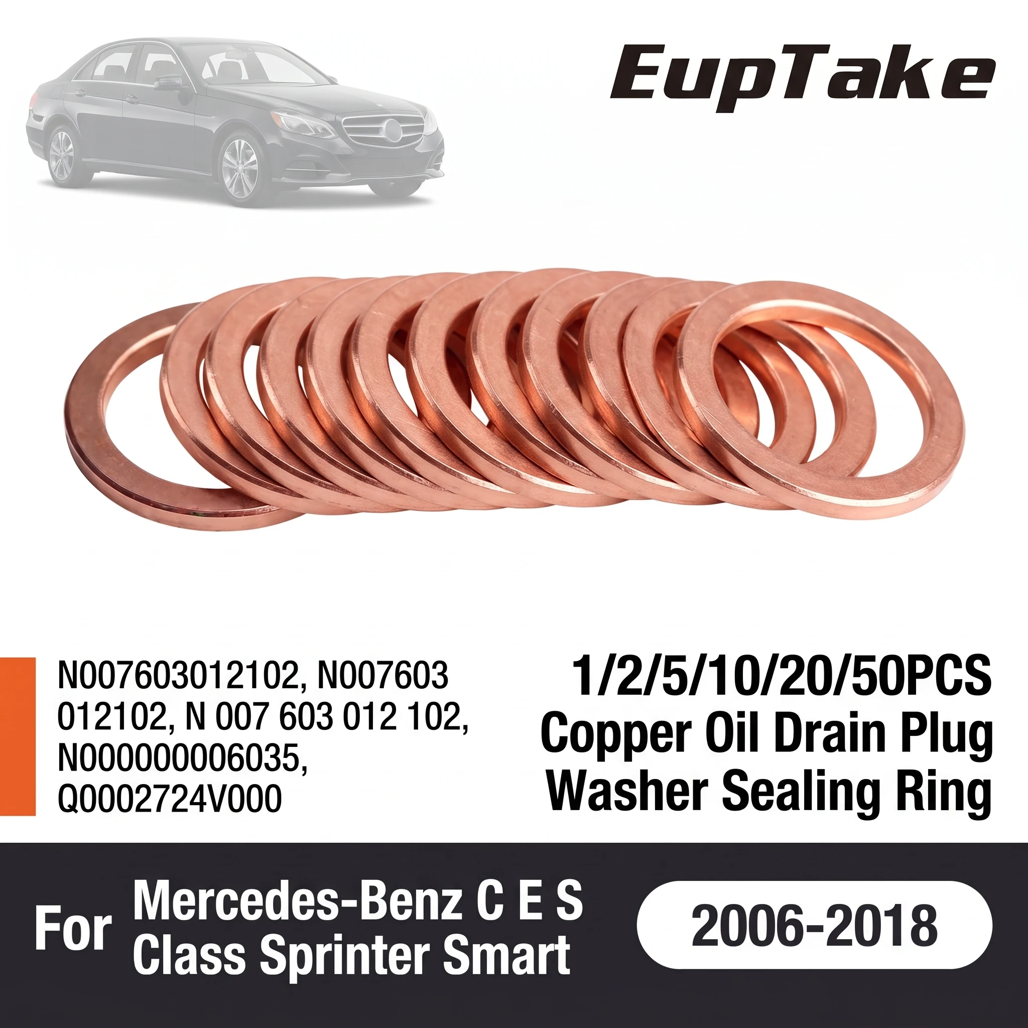 1/2/5/10/20/50PCS Copper Oil Drain Plug Washer Sealing Ring N007603012102 for Mercedes-Benz CES Class Sprinter Smart 12x16x1.5mm