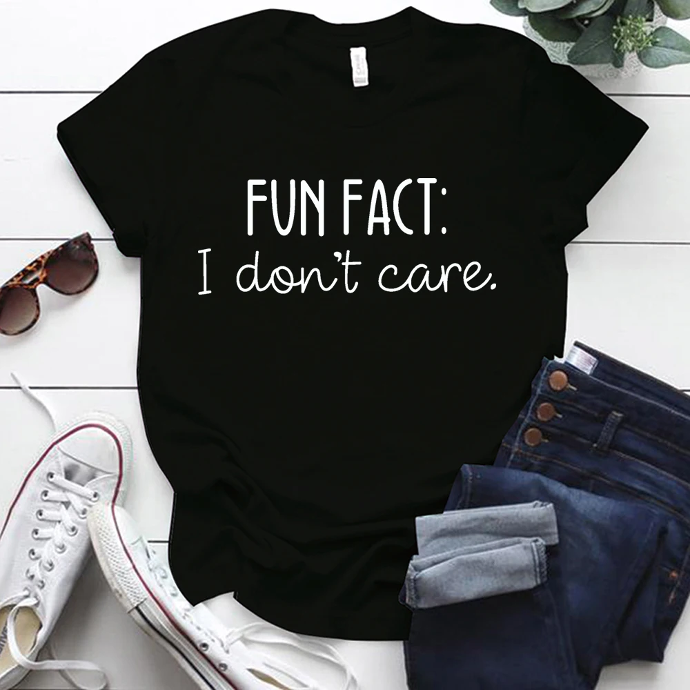 

Seeyoushy Fun Fact I Don't Care Letter Print T Shirt Women Summer Aesthetic Clothes Streetwear Femme Short Sleeve T-shirts