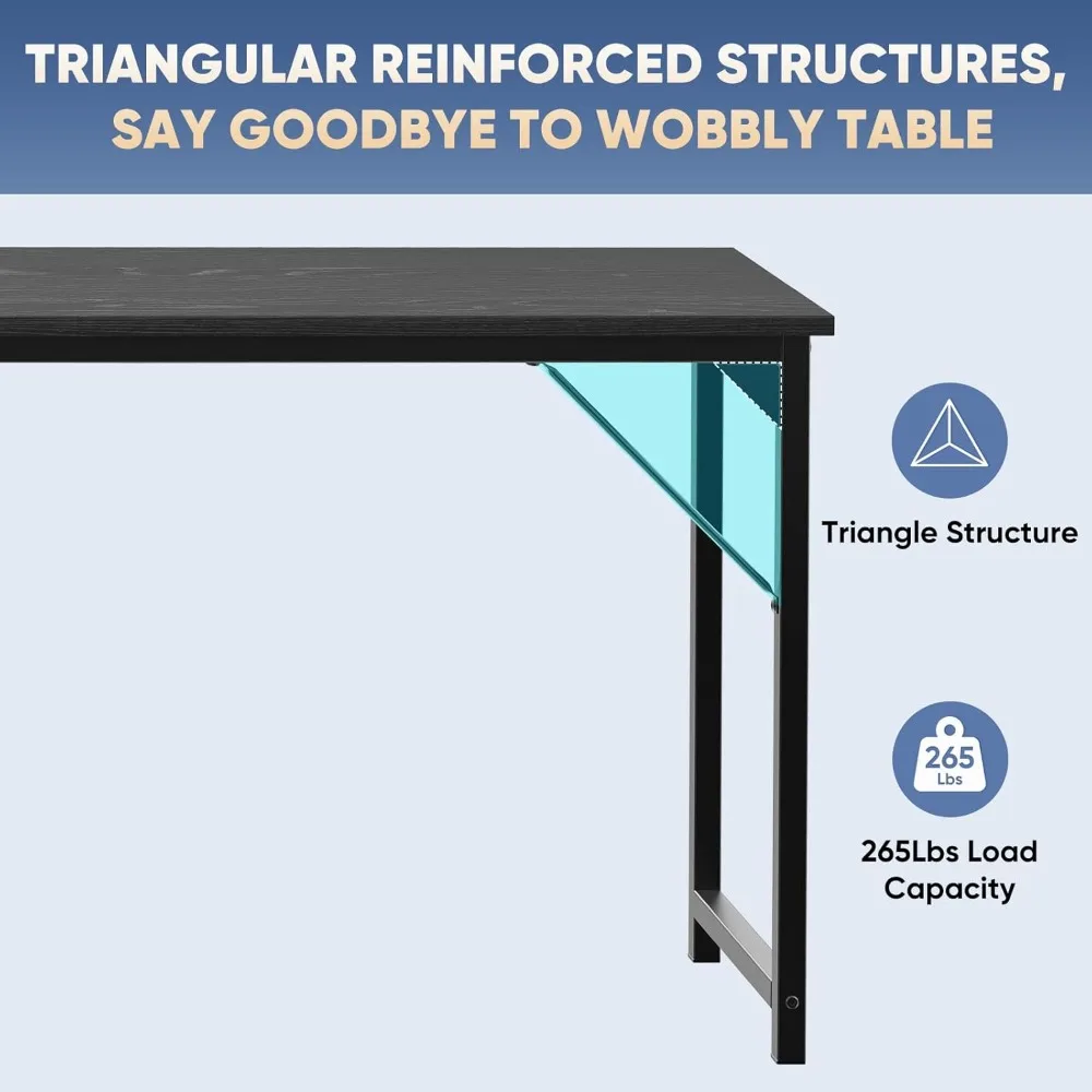 طاولة عمل مكتبية حديثة وبسيطة مقاس 63 بوصة لغرفة النوم المنزلية والخشب باللون الأسود