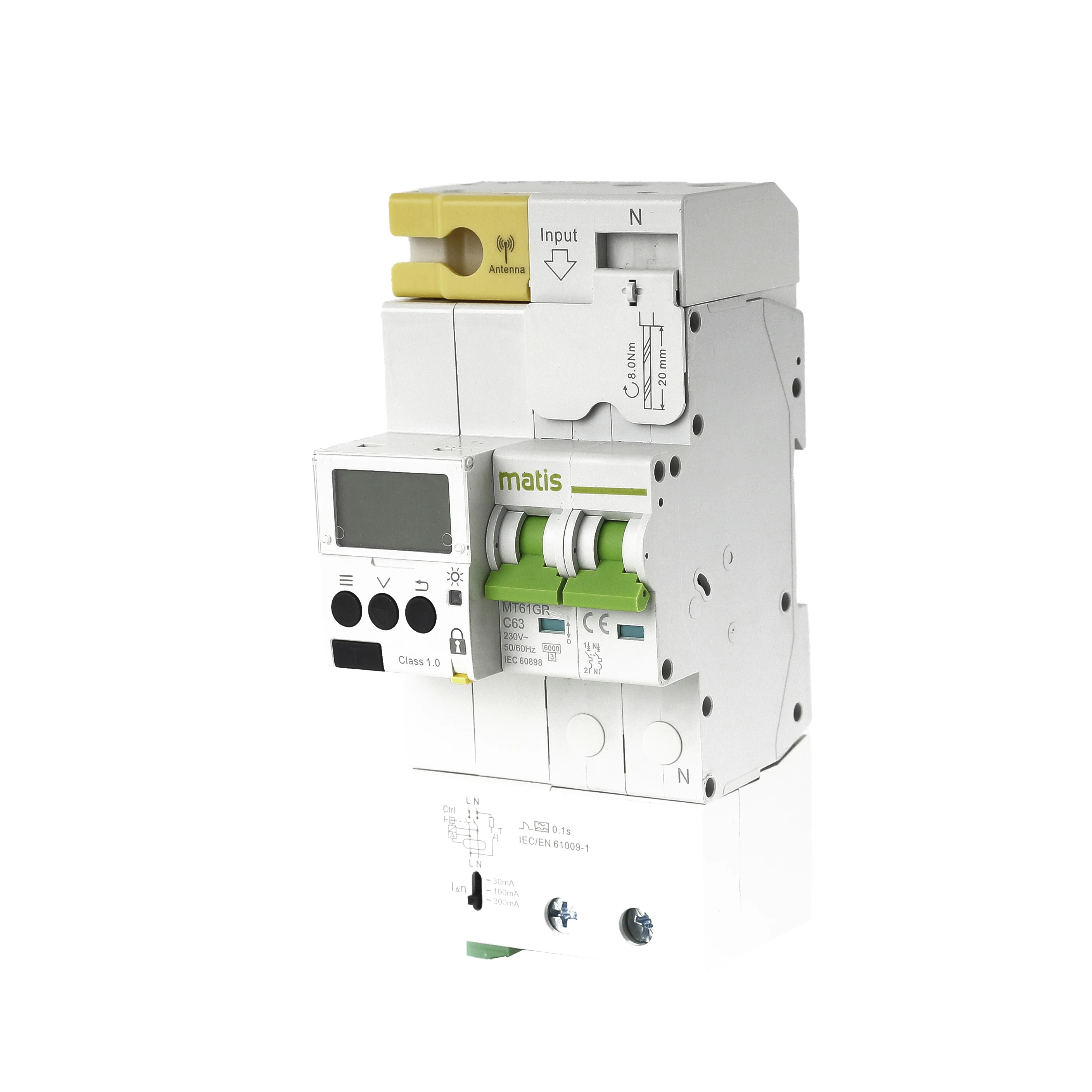 Matis 230V 50HZ 2P MT61GR-RSS miniature smart energy meter circuit breakers RS485 communication method