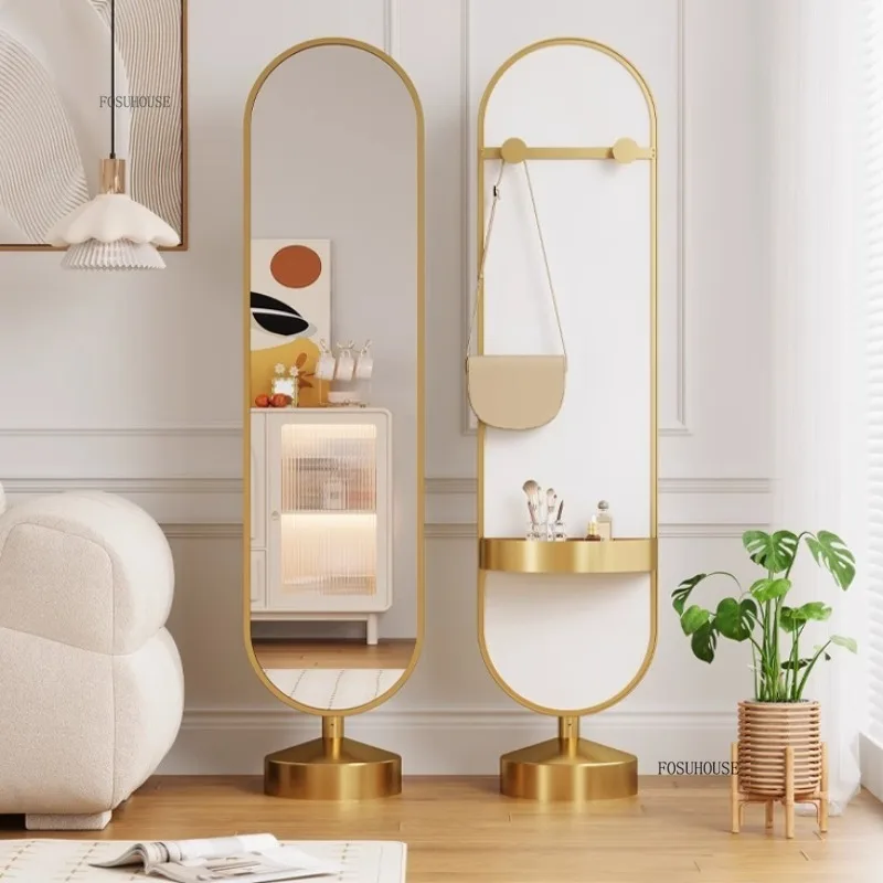 Luxury Designer Modern Mirror Full-body Mirror Home Floor Mirror Bedroom Ins Rotatable Fitting Mirrors with Storage Rack